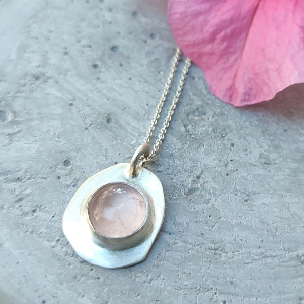 ◊ Κρεμαστό από ασήμι και ροζ χαλαζία - ασήμι, ημιπολύτιμες πέτρες, κοντά, μενταγιόν - 2
