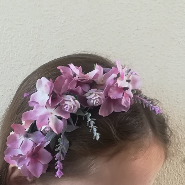 Στέκα παιδική με τεχνητά ροζ λουλούδια - κορίτσι, λουλούδια, αξεσουάρ μαλλιών - 4