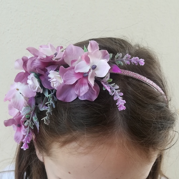 Στέκα παιδική με τεχνητά ροζ λουλούδια - κορίτσι, λουλούδια, αξεσουάρ μαλλιών - 5