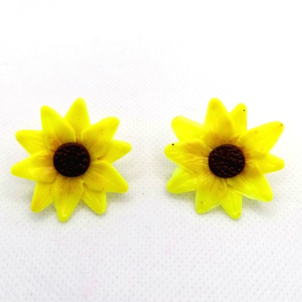 Sunflower χειροποίητα σκουλαρίκια απο πολυμερικό πηλό - πηλός, λουλούδι, καρφωτά, μικρά, γούρια