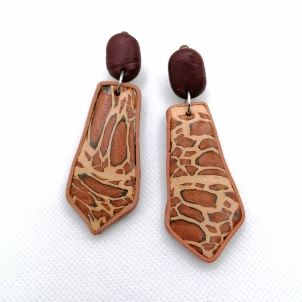 Σκουλαρίκια με polymerclay tiger colour. - πηλός, κρεμαστά, δώρα γενεθλίων, με κλιπ, δώρα για γυναίκες