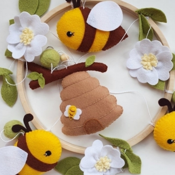 Χειροποίητο mobile με θέμα "Οι μελισσούλες" - κορίτσι, αγόρι, δώρο, μόμπιλε, ζωάκια - 3