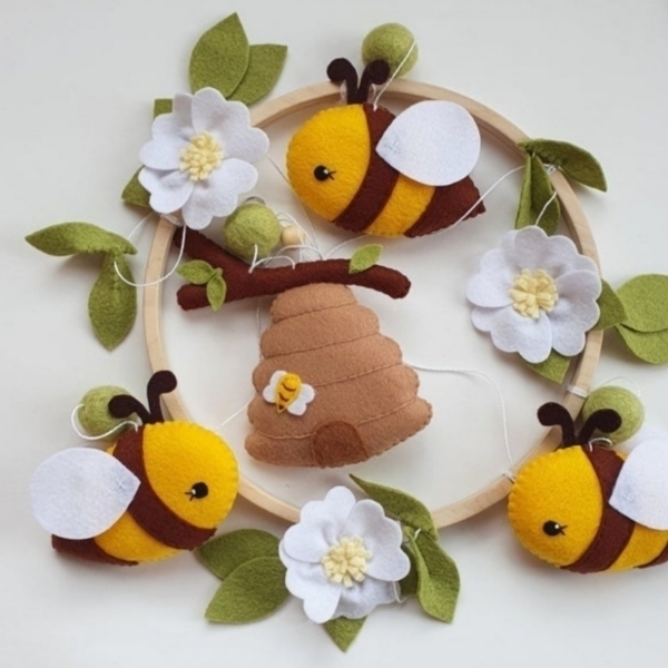 Χειροποίητο mobile με θέμα "Οι μελισσούλες" - κορίτσι, αγόρι, δώρο, μόμπιλε, ζωάκια - 4