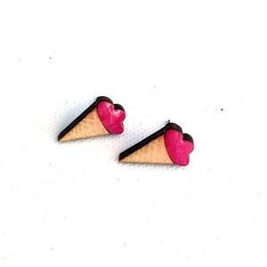 Stud earrings "Παγωτό Χωνάκι"!!!". - ξύλο, γυαλί, ζωγραφισμένα στο χέρι, καρφωτά, μικρά - 2