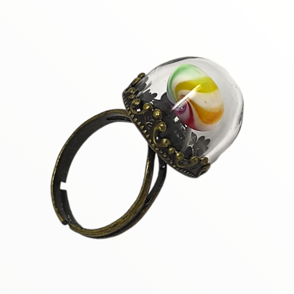 Χειροποίητο Δαχτυλίδι γλειφιτζουύρι σε γυάλα ,κοσμήματα από πολυμερικό πηλό Mimitopia - γυαλί, πηλός, ατσάλι, boho, αυξομειούμενα - 4