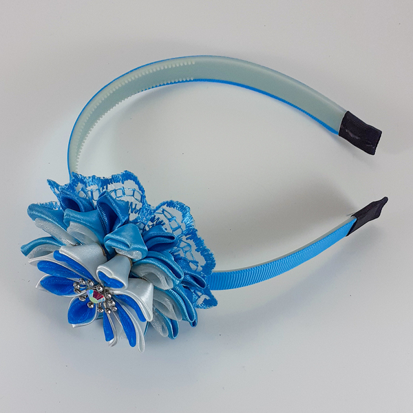 Χειροποίητα μπλε στέκα για κορίτσια/ στεφάνη/ 3-8 ετών/ Handmade blue hairband for girls / kanzashi - κορίτσι, στεφάνια, δώρο, για παιδιά, στέκες - 4