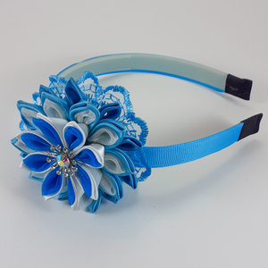 Χειροποίητα μπλε στέκα για κορίτσια/ στεφάνη/ 3-8 ετών/ Handmade blue hairband for girls / kanzashi - κορίτσι, στεφάνια, δώρο, για παιδιά, στέκες - 5