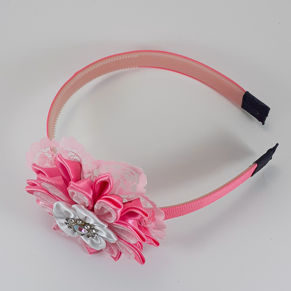 Χειροποίητα ροζ στέκα για κορίτσια/ στεφάνη/ 3-8 ετών/ Handmade pink hairband for girls / kanzashi - κορίτσι, στεφάνια, για παιδιά, στέκες - 3