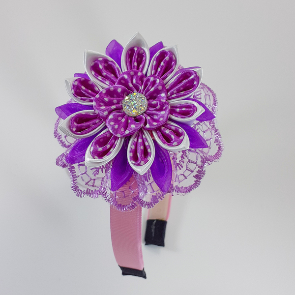 Χειροποίητα μοβ στέκα για κορίτσια/ στεφάνη/ 3-8 ετών/ Handmade violet hairband for girls / kanzashi - κορίτσι, στεφάνια, δώρο, για παιδιά, στέκες - 2