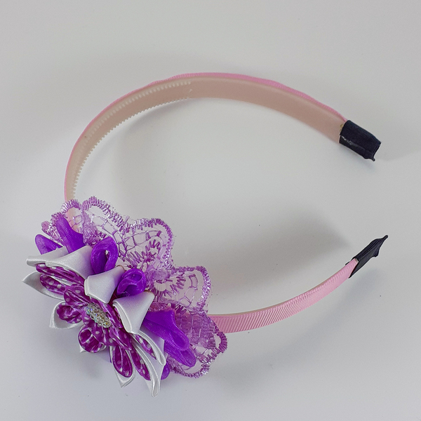 Χειροποίητα μοβ στέκα για κορίτσια/ στεφάνη/ 3-8 ετών/ Handmade violet hairband for girls / kanzashi - κορίτσι, στεφάνια, δώρο, για παιδιά, στέκες - 3