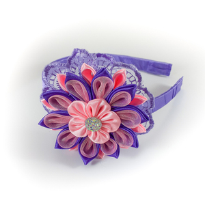 Χειροποίητα μοβ-ροζ στέκα για κορίτσια/ στεφάνη/ 3-8 ετών/ Handmade purple-pink hairband for girls / kanzashi - κορίτσι, στεφάνια, για παιδιά, στέκες