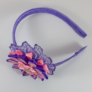 Χειροποίητα μοβ-ροζ στέκα για κορίτσια/ στεφάνη/ 3-8 ετών/ Handmade purple-pink hairband for girls / kanzashi - κορίτσι, στεφάνια, για παιδιά, στέκες - 3