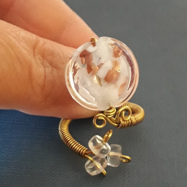 Δαχτυλίδι με διάφανες χάντρες - ορείχαλκος, μεγάλα, αυξομειούμενα - 2