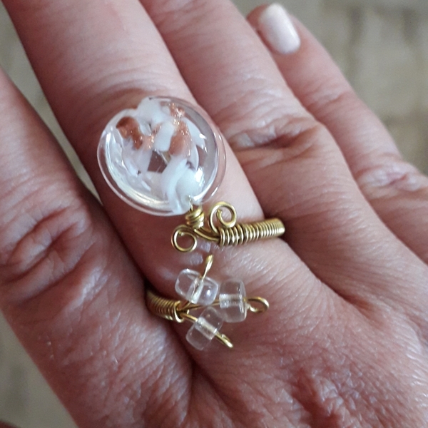 Δαχτυλίδι με διάφανες χάντρες - ορείχαλκος, μεγάλα, αυξομειούμενα - 3