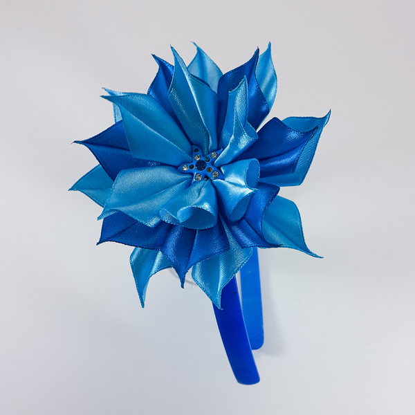 Χειροποίητα μπλε στέκα για κορίτσι/ στεφάνη/ 3-8 ετών/ Handmade blue hairband for girls / kanzashi - κορίτσι, στεφάνια, δώρο, για παιδιά, στέκες - 4