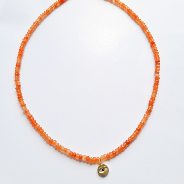 Κολιέ πορτοκαλί με μάτι - ημιπολύτιμες πέτρες, μάτι, κοντά, ατσάλι