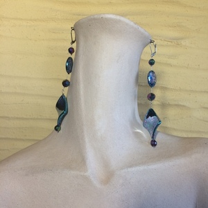 Πολύ μακριά σκουλαρίκια από φανταιζί χάντρες σε 2 χρώματα - κρεμαστά, μεγάλα, faux bijoux, φθηνά - 2