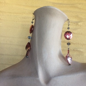Πολύ μακριά σκουλαρίκια από φανταιζί χάντρες ασημοκόκκινο - κρεμαστά, μεγάλα, faux bijoux, φθηνά - 2