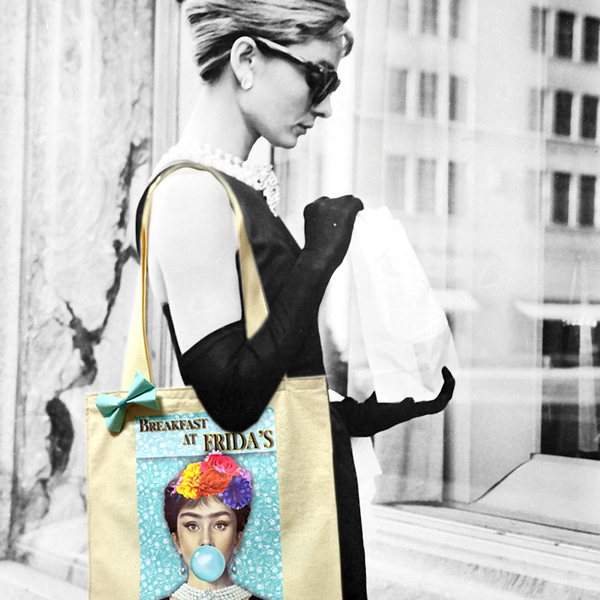 Tσάντα ώμου Frida Kahlo / Audrey Hepburn - ύφασμα, ώμου, tote, πάνινες τσάντες - 3