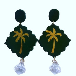Κρεμαστά σκουλαρίκια από πολυμερή πηλό/ “Palm tree” - κρεμαστά, μεγάλα, πηλός, faux bijoux, φθηνά