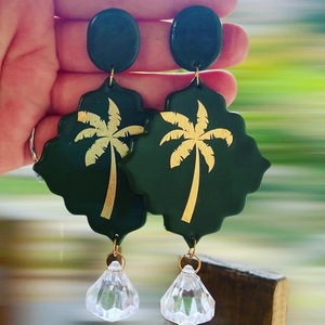 Κρεμαστά σκουλαρίκια από πολυμερή πηλό/ “Palm tree” - πηλός, κρεμαστά, μεγάλα, faux bijoux, φθηνά - 2