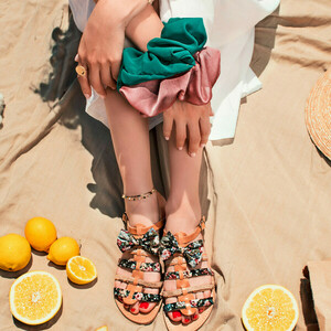 Blaire Sandals - δέρμα, φιόγκος, ταμπά, λουλούδια, χειροποίητα, φλατ, ankle strap - 4