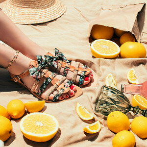 Blaire Sandals - δέρμα, φιόγκος, ταμπά, λουλούδια, χειροποίητα, φλατ, ankle strap - 5