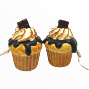 Σκουλαρίκια cupcake με μέλι και καρύδια (cupcake earrings),χειροποίητα κοσμήματα απομίμησης φαγητού απο πολυμερικό πηλό Mimitopia-Αντίγραφο - πηλός, χειροποίητα, μακριά, κρεμαστά - 2