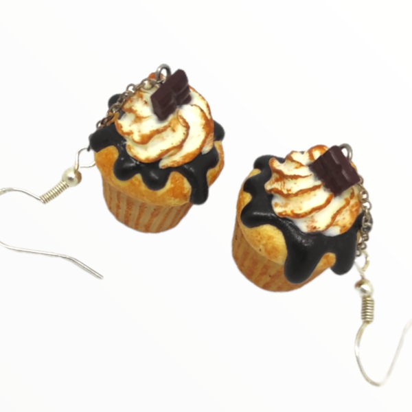 Σκουλαρίκια cupcake με μέλι και καρύδια (cupcake earrings),χειροποίητα κοσμήματα απομίμησης φαγητού απο πολυμερικό πηλό Mimitopia-Αντίγραφο - πηλός, χειροποίητα, μακριά, κρεμαστά - 4