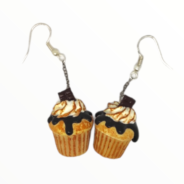 Σκουλαρίκια cupcake με μέλι και καρύδια (cupcake earrings),χειροποίητα κοσμήματα απομίμησης φαγητού απο πολυμερικό πηλό Mimitopia-Αντίγραφο - πηλός, χειροποίητα, μακριά, κρεμαστά