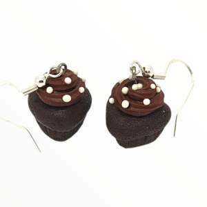 Χειροποίητα Σκουλαρίκια cupcake καρδιές σοκολάτα , κοσμήματα πολυμερικού πηλού Mimitopia - πηλός, χειροποίητα, boho, κρεμαστά - 2