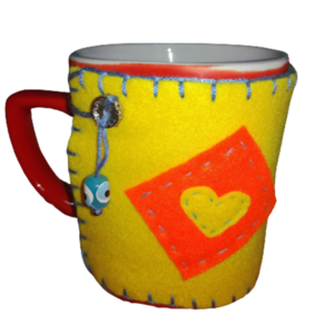 Cup cozy από τσόχα (Προστατευτικό δαχτυλίδι για ζεστό ποτήρι) - ύφασμα, τσόχα, είδη σερβιρίσματος