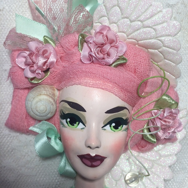 Διακοσμητικό Πρόσωπο Μίνι "Exotic" ροζ με λευκό 12*12,5 εκ - διακόσμηση, διακοσμητικά, διακόσμηση σαλονιού, δωμάτιο παιδιών - 2