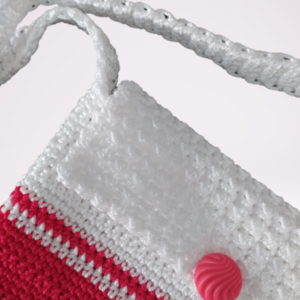 Χειροποίητη πλεκτή παιδική τσάντα χιαστί κόκκινο-λευκό 20Χ17 - πλεκτό, δώρο, χιαστί, χειροποίητα, τσαντάκια - 2