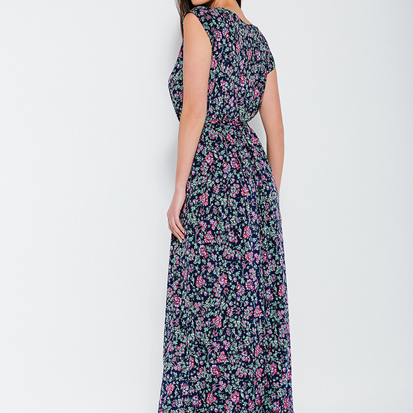 Maxi φλοράλ φόρεμα με ζώνη - αμάνικο, φλοράλ, romantic - 3