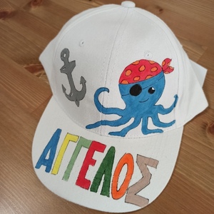 παιδικό καπελάκι jockey με όνομα και θέμα χταπόδι πειρατής για αγόρι ( άγκυρα / ναυτικό στοιχείο ) - όνομα - μονόγραμμα, θάλασσα, καπέλα, καπέλο - 5