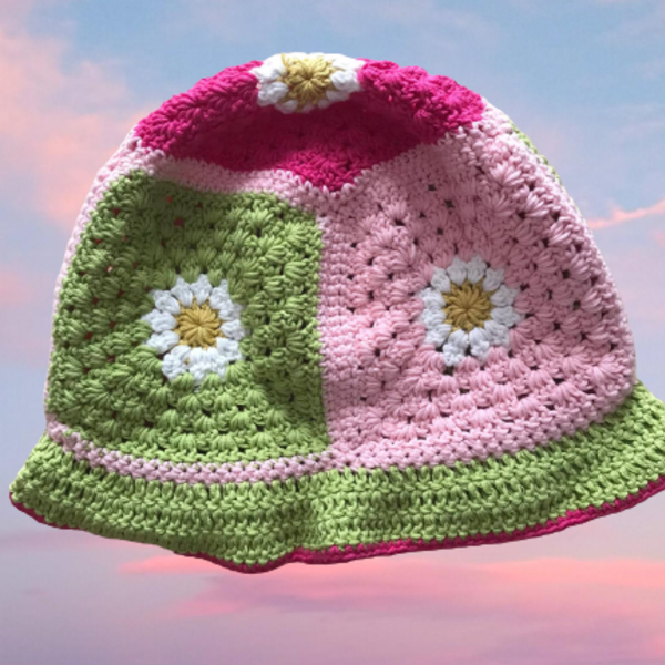 Καπέλο "Sunny Flowers" - λουλούδια, βαμβακερό νήμα - 2