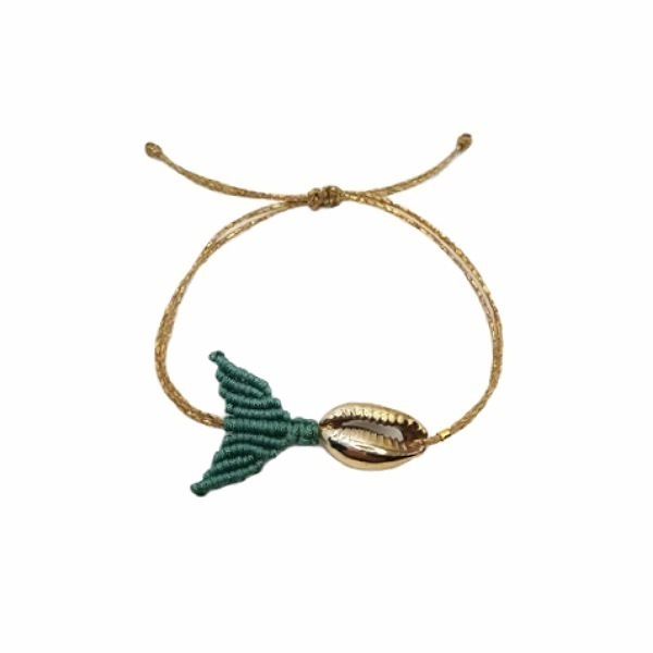Βραχιόλι ουρά γοργόνας μακραμέ με κοχύλι επίχρυσο (mermaid tail bracelet macrame) - μακραμέ, γοργόνα, χεριού, αυξομειούμενα - 3