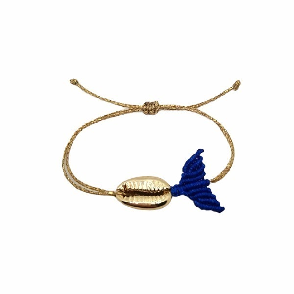Βραχιόλι ουρά γοργόνας μακραμέ με κοχύλι επίχρυσο (mermaid tail bracelet macrame) - μακραμέ, γοργόνα, χεριού, αυξομειούμενα - 4
