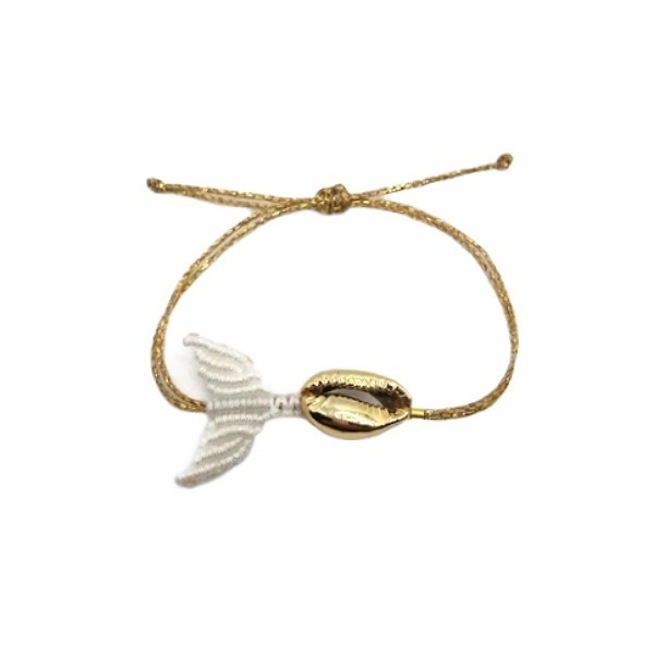 Βραχιόλι ουρά γοργόνας μακραμέ με κοχύλι επίχρυσο (mermaid tail bracelet macrame) - μακραμέ, γοργόνα, χεριού, αυξομειούμενα - 5
