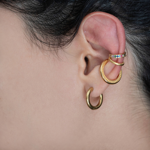 Ear Cuff μικρό με σχέδια από επιχρυσωμένο ορείχαλκο - μικρά - 2