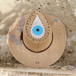 Ψάθινο καπέλο Panama - Suspicious eye - ζωγραφισμένα στο χέρι, απαραίτητα καλοκαιρινά αξεσουάρ, καπέλο, ψάθινα - 4