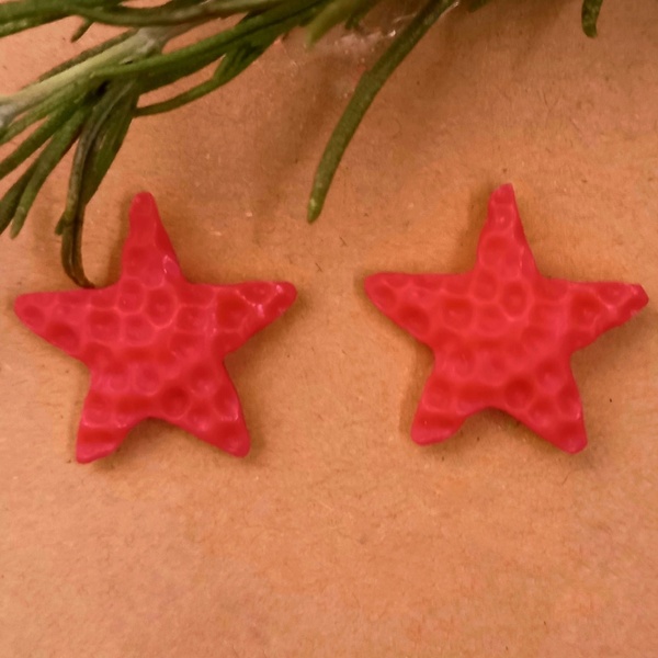 Καρφωτά σκουλαρίκια αστερίας "starfish" από υγρό γυαλί . - γυαλί, κοχύλι, καρφωτά, μικρά, ατσάλι - 2