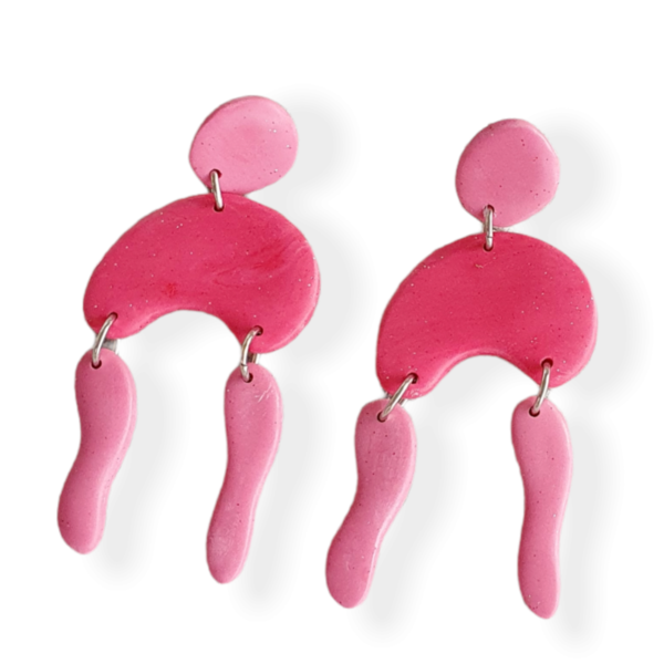Σκουλαρίκια απο πηλό σε ροζ χρώμα - πηλός, κρεμαστά, polymer clay, φθηνά