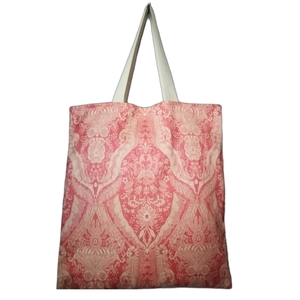 Πάνινη τσάντα 40Χ43 κοραλλί, shopping bag, tote, vintage jacquard βαμβακερο ιταλικό - ύφασμα, μεγάλες, all day, πάνινες τσάντες, φθηνές - 3