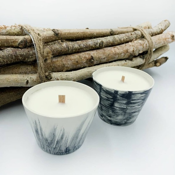 Σετ από 2 κεραμικά κεριά σόγιας - κεραμικό, χειροποίητα, αρωματικά κεριά