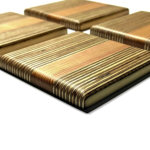Σουβέρ ξύλινα χειροποίητα μοτίβα γραμμών από κόντρα πλακέ σετ 4 τεμαχίων - ξύλο, σουβέρ, γεωμετρικά σχέδια, πιατάκια & δίσκοι - 4