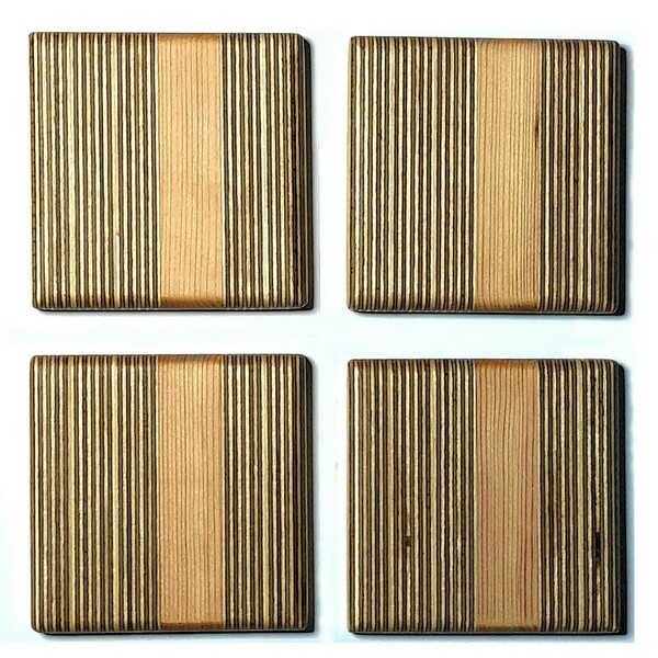 Σουβέρ ξύλινα χειροποίητα μοτίβα γραμμών από κόντρα πλακέ σετ 4 τεμαχίων - ξύλο, σουβέρ, γεωμετρικά σχέδια, πιατάκια & δίσκοι - 3