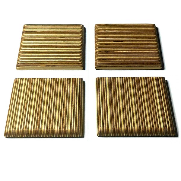 Σουβέρ ξύλινα χειροποίητα μοτίβα γραμμών κόντρα πλακέ σετ 4 τεμαχίων - ξύλο, σουβέρ, γεωμετρικά σχέδια, είδη σερβιρίσματος, πιατάκια & δίσκοι - 4