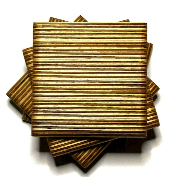 Σουβέρ ξύλινα χειροποίητα μοτίβα γραμμών κόντρα πλακέ σετ 4 τεμαχίων - ξύλο, σουβέρ, γεωμετρικά σχέδια, είδη σερβιρίσματος, πιατάκια & δίσκοι - 3